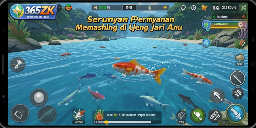 Screenshot utama 365ZK dengan aksi memancing yang seru.
