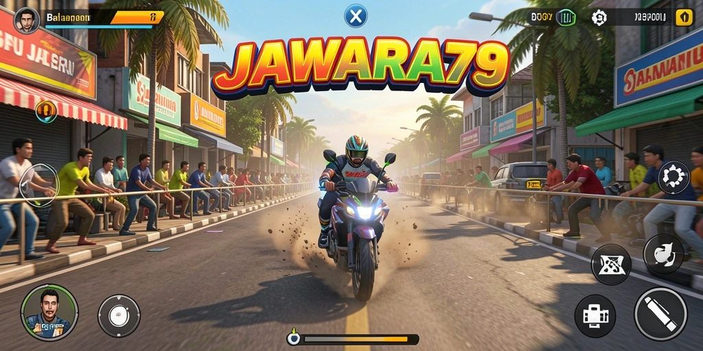 Gameplay Racing yang menarik dan mendebarkan dalam JAWARA79.
