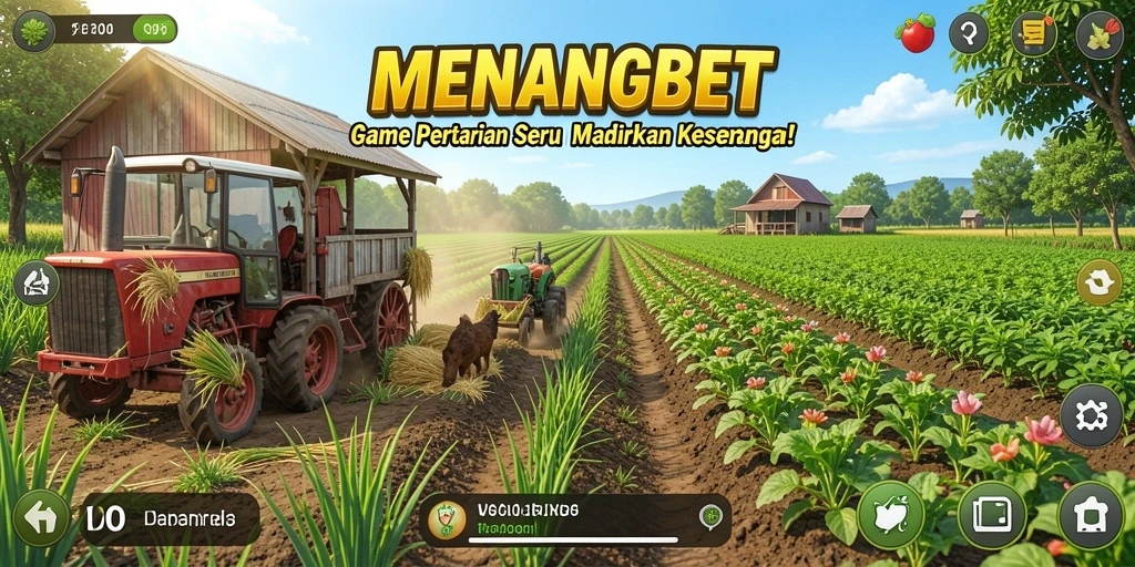 Screenshot utama MENANGBET menampilkan suasana pertanian yang ceria.