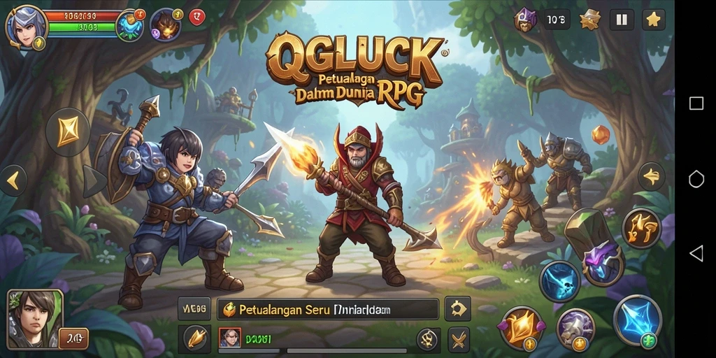 Tampilan gameplay seru dari QGLUCK dalam dunia RPG.