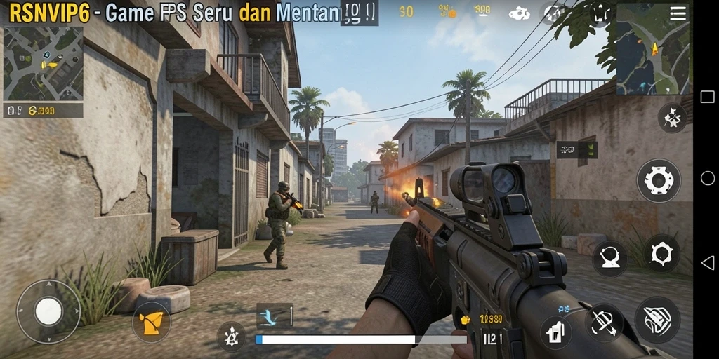 Tampilan gameplay seru dalam RSNVIP6 yang menampilkan pertempuran FPS.
