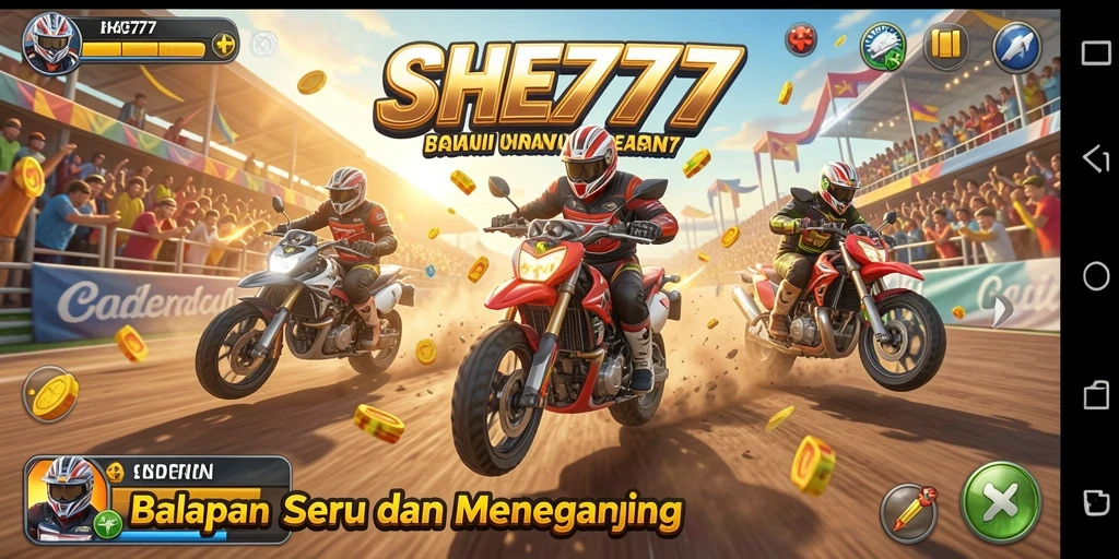 Gambaran gameplay SHE777 dengan mobil balap yang melaju kencang di trek.