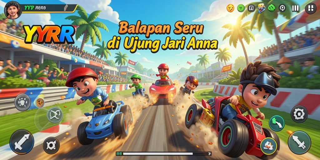 Gameplay YYRR yang menegangkan dengan balapan seru dan kendaraan cepat.