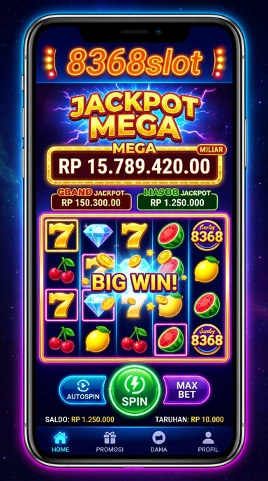 Tampilan utama aplikasi 8368slot dengan berbagai pilihan permainan.
